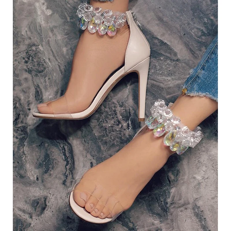 

2019 Women Summer Crystal 11.5cm High Heels Sandals Lady Diamond Rome Sexy Pumps Female Rhinestone Ankle Strap Shoes YFD-34