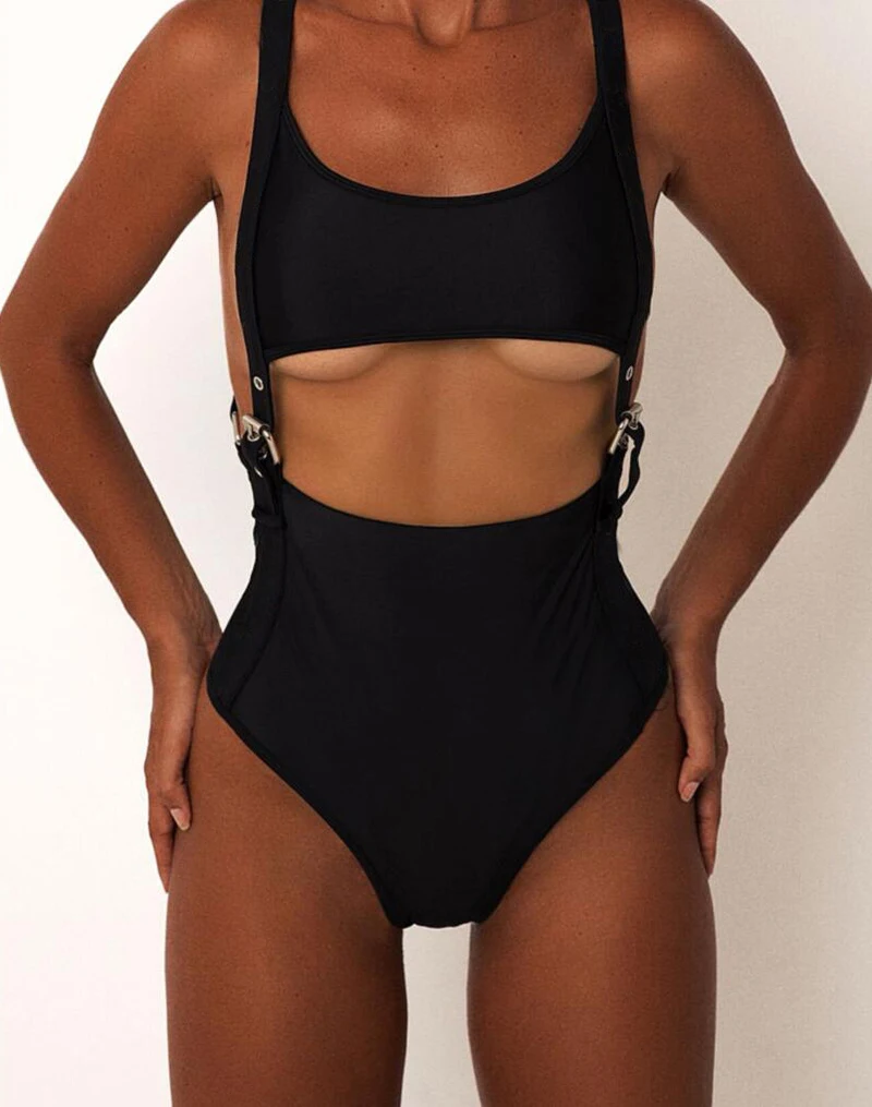 

ZTVitality Rivet Patchwork Black Sexy Bodysuit Monokini Swimsuit 2018 Hot Sale Beachwear Padded One Piece Swimsuit Bathing Suits