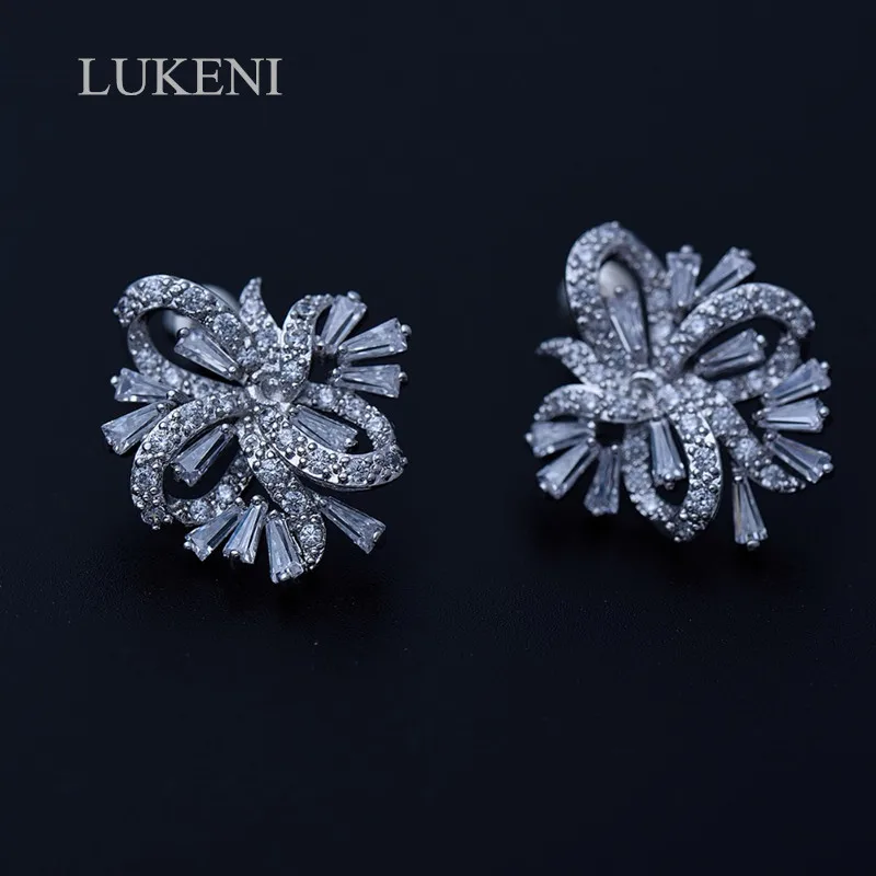 LUKENI дизайн элегантные модные OL личности Белый Цвет кубический циркон геометрического типа серьги с бантами для женщин ювелирные изделия