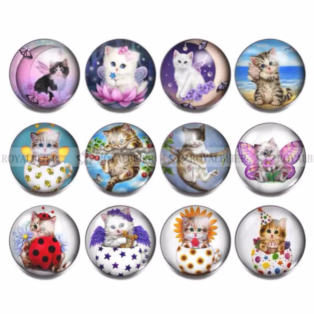 RoyalBeier 12pcs/lot Cute Pig Snap Button China Panda Glass Charms 18mm Snap Button For Snap Bracelet Necklace DIY Jewelry