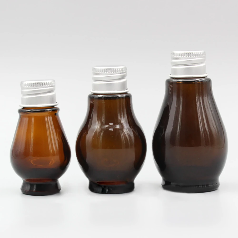 Hair Oil Dispenser Bottle,30ml Amber Single Gourd Shape Glass Bottle