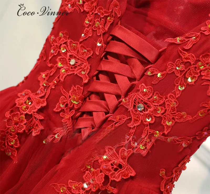 Модные женские вечерние платья с длинным рукавом с v-образным вырезом красного цвета, кружевные аппликации бисером и блестками, вечерние платья E0013