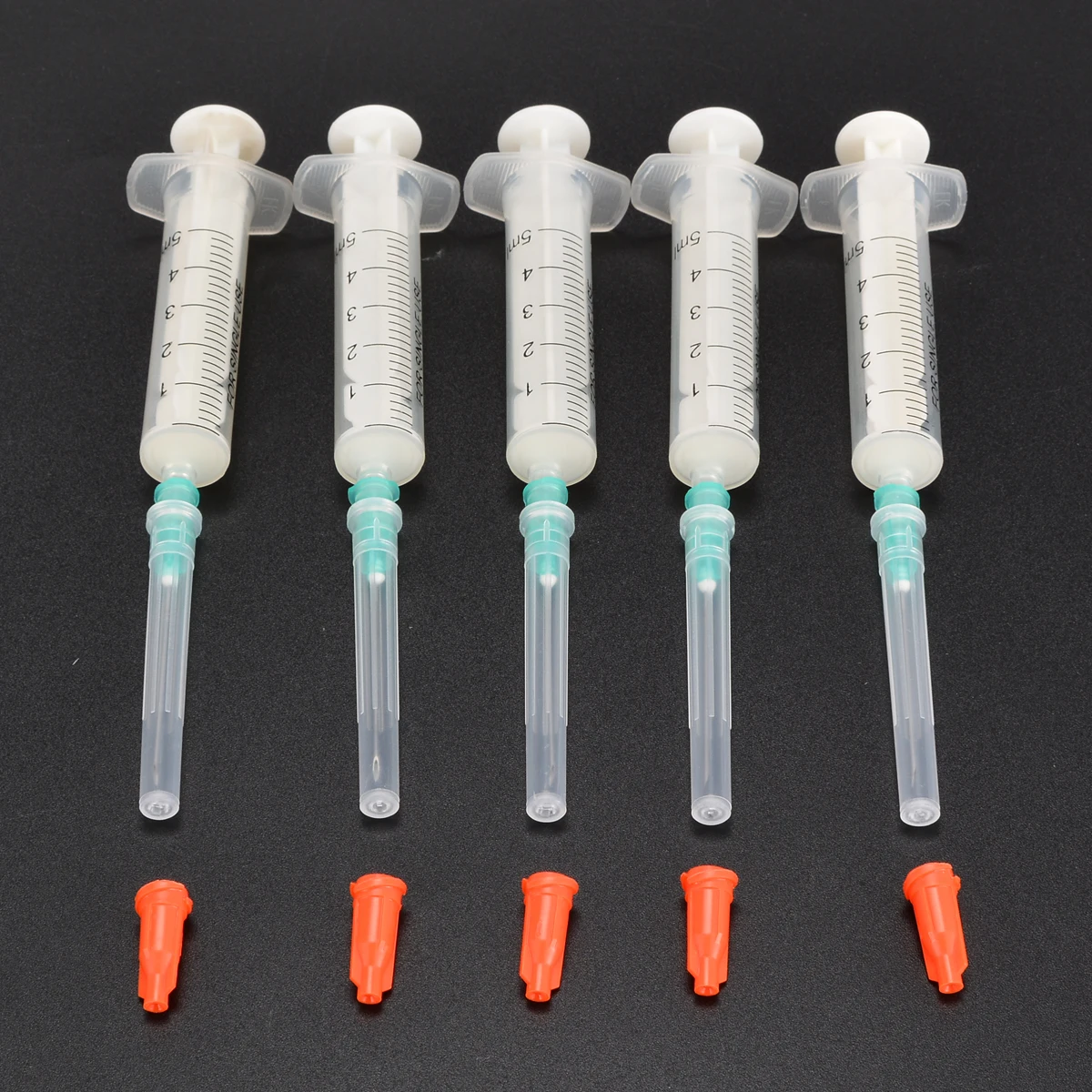 5 Set New Disposable Plastic Syringes 5ml + 21G Needle + Red Cap For Industrial Manufacture Measuring Syringe Tool