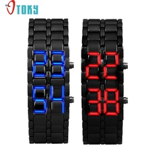 OTOKY Caliente Lava Estilo de Hierro Samurai Reloj de Los Hombres Únicos 2 unid negro Pulsera LED Japonés Inspirado Reloj Relogio Del Reloj nave de La Gota F12