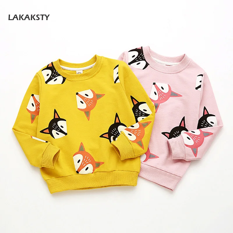 

90-130cm Cotton Children Girls Sweatshirts 2018 New Spring Autumn Clothes Cartoon Fox Kids Hoodies Baby Sweater Moleton Infantil