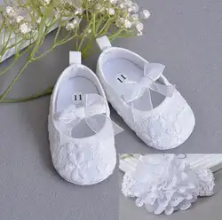 Мягкая подошва цветок для новорожденных девочек туфли для крещения повязка на голову комплект 2017 прекрасный Chaussure Bebe Fille Infantil Menina Первые