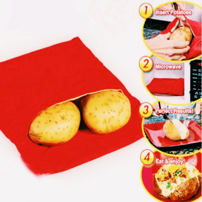 

New Red Washable Cooker Bag Baked Potato Microwave Cooking Potato Quick Fast Easy To Cook Kitchen Gadgets