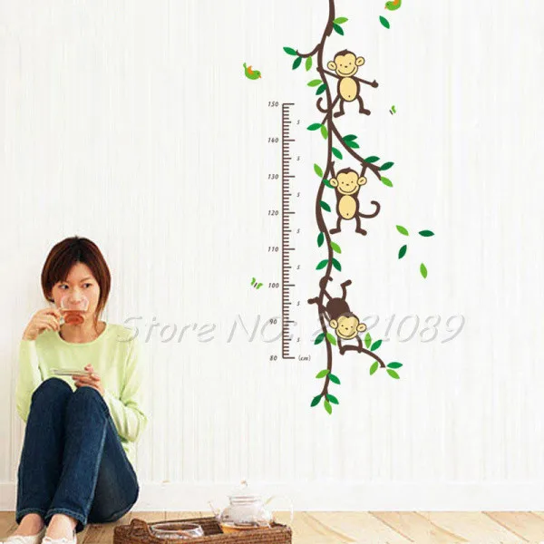 

MONKEY TREE VINE Wall Decal for Kids Room Home Decor Height Measure Chart PVC Vinyl Sticker Adesivo De Parede