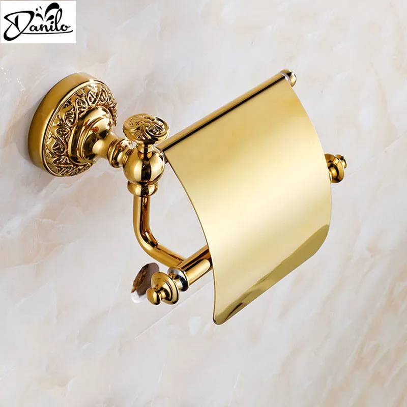 New Luxury Wall Mounted Brass Gold Toilet Paper Holder Paper Box Toilet