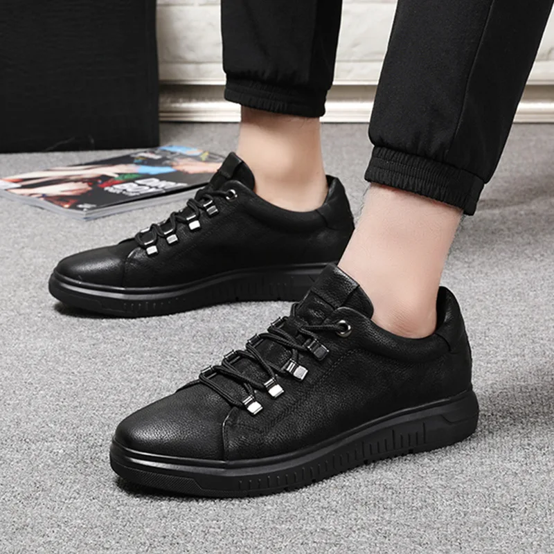 Genuíno Sapatos Respirável Casuais Preto Confortáveis up Qualidade Mocassins Homens Moda Alta Couro Lace Dos De Real wIqH8CxId