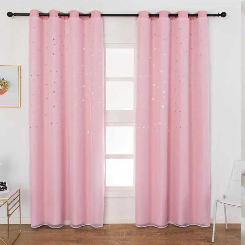 

2PCS Star Curtain Blackout Eyelet Blinds Decoration Soft Light Blocking Fresh Curtain for Kids Room