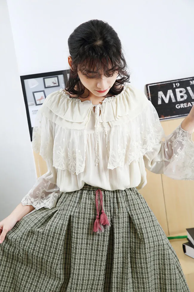 Lolita Mori Girl милый Богемный Хиппи бохо хлопок лен кружево оборки вышивка крючком