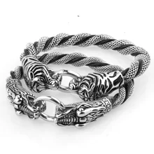 Модные ювелирные изделия 316L из нержавеющей стали серебряный Тигр/голова дракона Байкер ювелирные изделия Hollw Чистая цепь мужской браслет Рождественский подарок