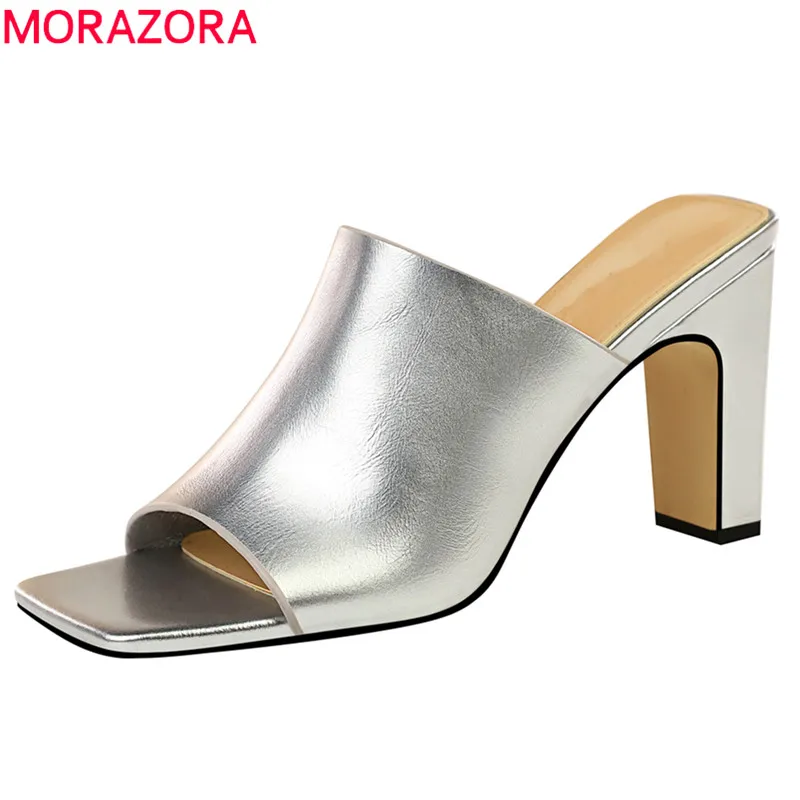 

MORAZORA 2019 newest women sandals open toe summer shoes square high heels party wedding shoes women slipper big size 40