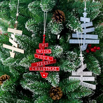 

1pcs 4 colors 11.5x27cm Wood We Wish Merry Christmas Words Christmas Drop Ornaments Christmas Tree Hanging