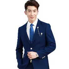 Новые модные мужские костюмы на двух пуговицах жених свадебные костюмы мужской костюм с лацканами чистого цвета из двух частей(куртка+ брюки