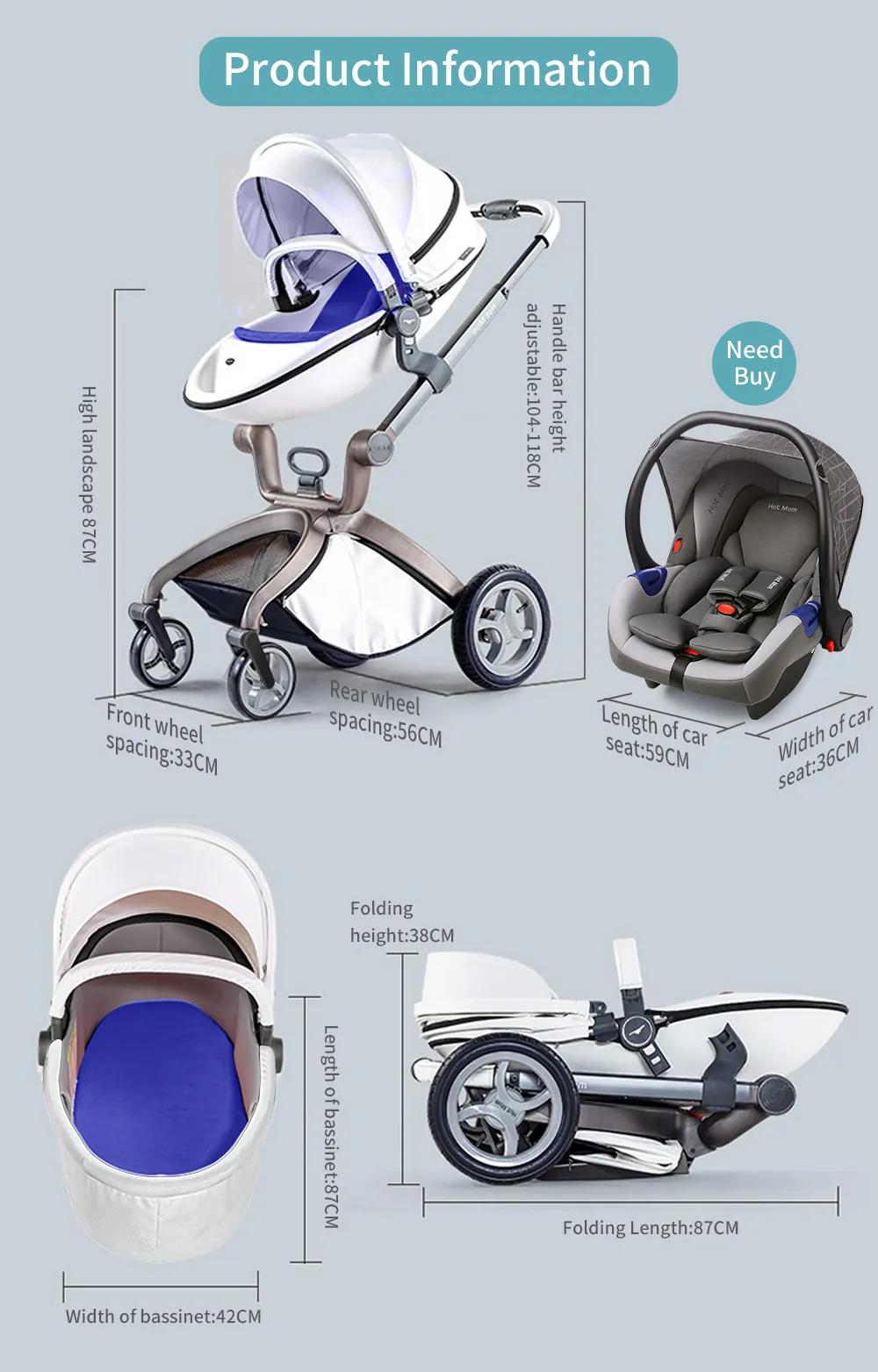 Baby Stroller 3 in 1,Hot Mom travel system High Land-scape stroller with bassinet Folding Carriage for Newborns baby,F22