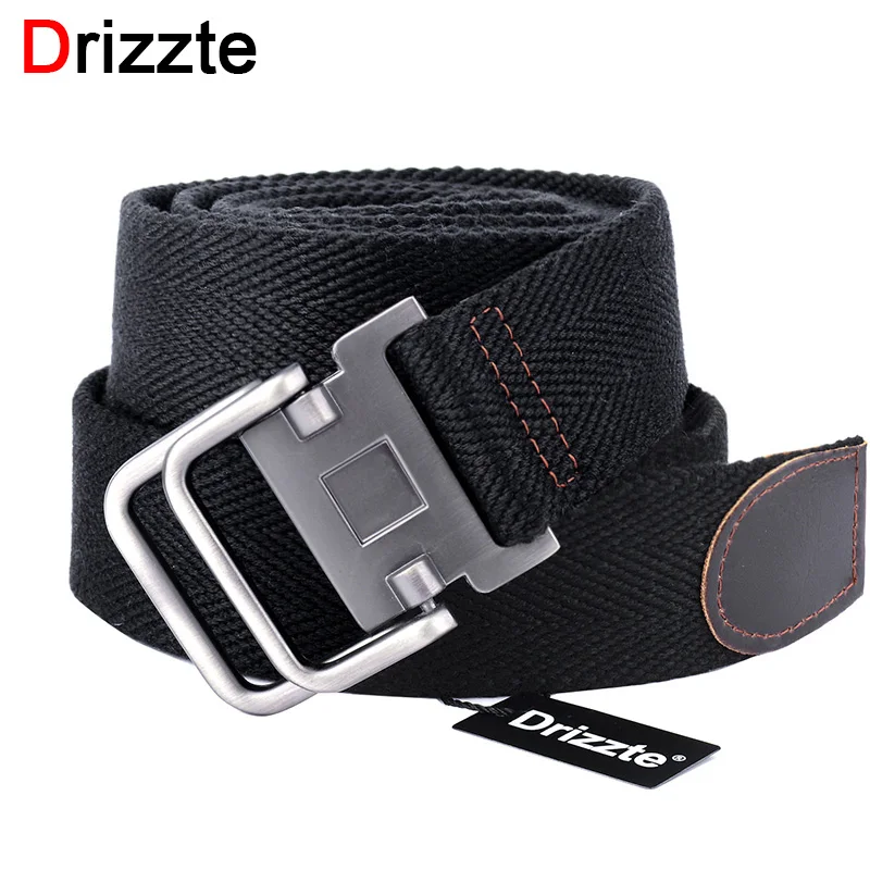 Drizzte 100-180 Cm Besar dan Tall Pria Ganda Lingkaran Gesper Kain Kanvas Sabuk Web Sabuk Hitam Kepangan PLUS ukuran Sabuk Pinggang untuk Jeans-Internasional