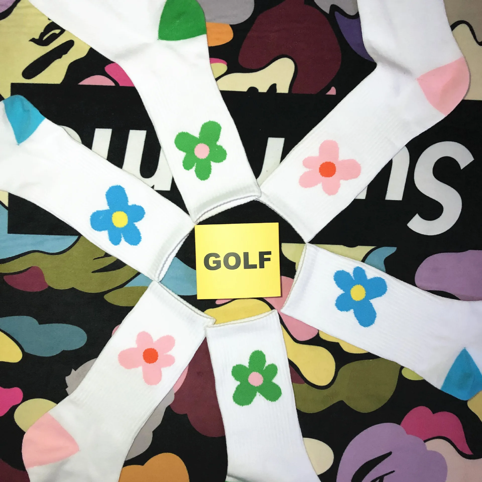

GOLF small flower tide brand socks men and women Korea ins wind trend street skateboard couple cotton socks