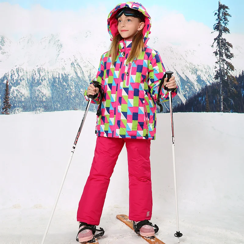 30 градусов на детей и девочек, лыжная куртка+ штаны, Сноубординг костюм для дeвoчeк yличнaя зaщитa зимние Термальность пеших прогулок катание на лыжах пальто и брюки