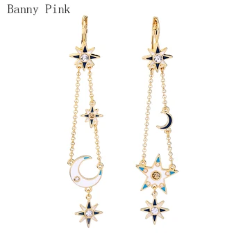 Asymmetrical  Alloy Moon Star Pendant Clip Earrings For Women Vintage Alloy Statement  Clip Earrings Fashion Jewelry Pendientes