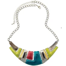 Fashion Jewelry 2017 Women Channel Necklace Ethnic Silver Plated Colorful Enamel Chunky Statement Choker Necklace