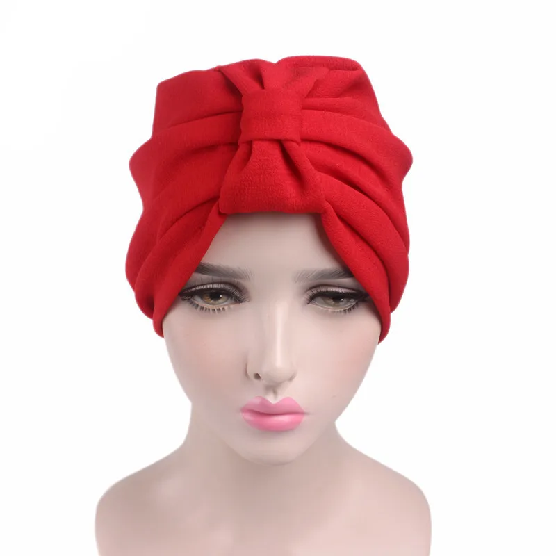 Muslim Women Ruffle Bowknot Cotton Turban Hat Scarf Bandanas Cancer Chemo Beanies Headwear Head Wrap Cap Hair Loss Accessories