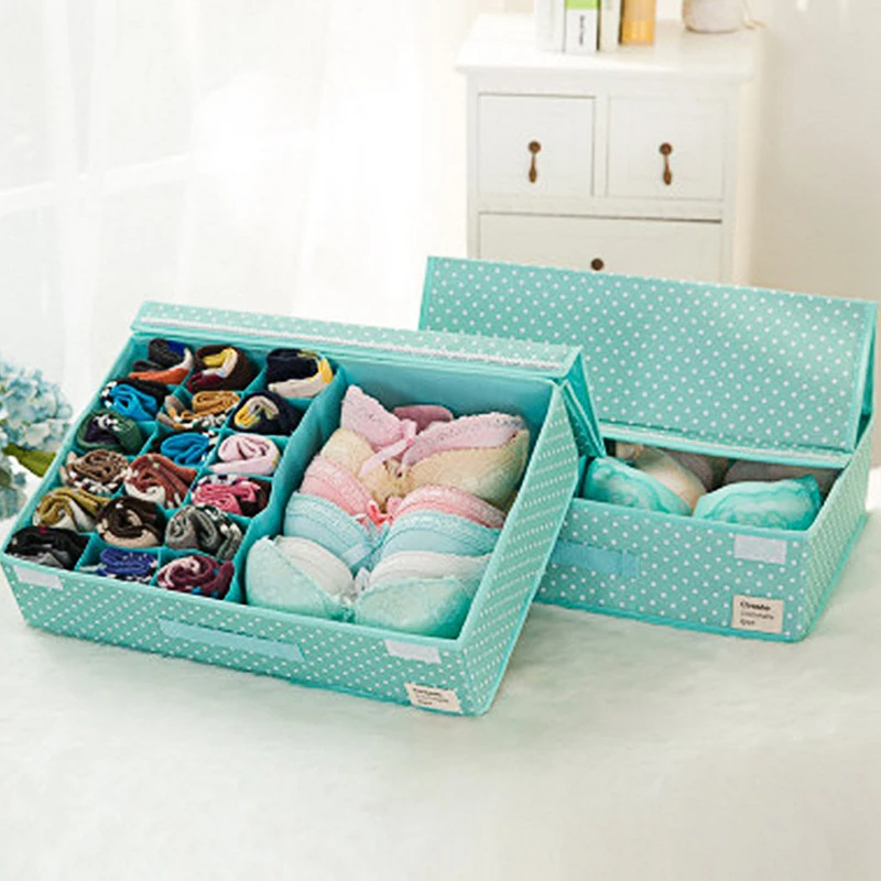 

Waterproof Oxford Cloth Underwear Storage Box 19 Grids Scarfs Socks Bra Foldable Storage Kit Drawer Closet Organizers Save Space
