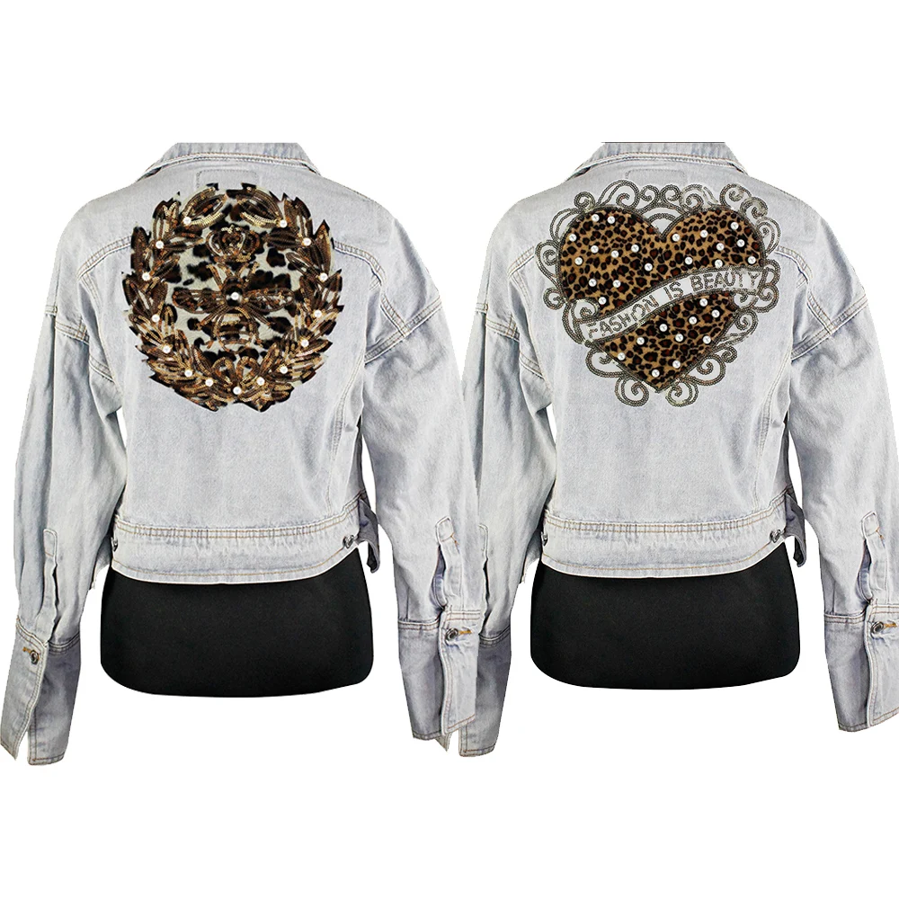 

Embroidery Fur Love Heart Sequin Bear Bead Crown Patch Leopard Print Motifs Applique for Fashion T-shirt DIY Sewing A188