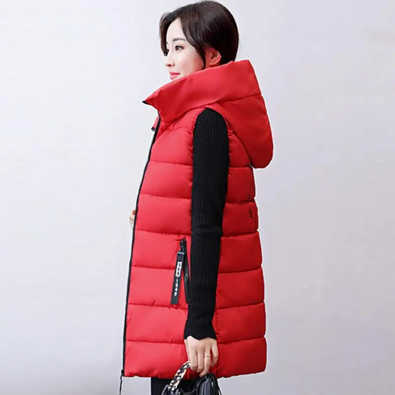 

woman Thicken Autumn Winter Vest Women Waistcoat spring colete feminino Big Size Female Sleeveless Jacket Hooded Warm Long Vest