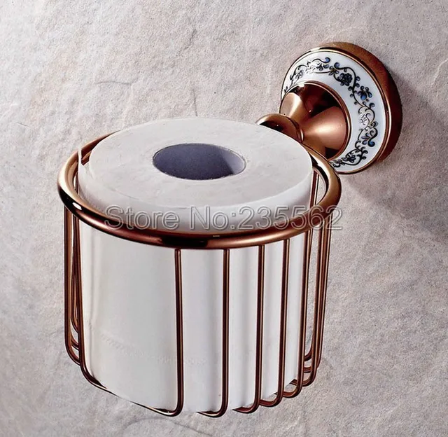 Rose Gold Color Br Porcelain Base Bathroom Accessories Toilet Rose Gold Color Br Porcelain Base Bathroom Accessories Toilet Paper Holder Roll Basket Wall Mounted Lba389