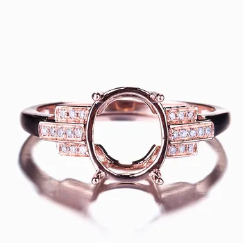 

HELON Special Design Oval Cut 10x8mm Solid 10K Rose Gold Pave Natural Diamond Fine Jewelry Engagement Wedding Semi Mounting Ring