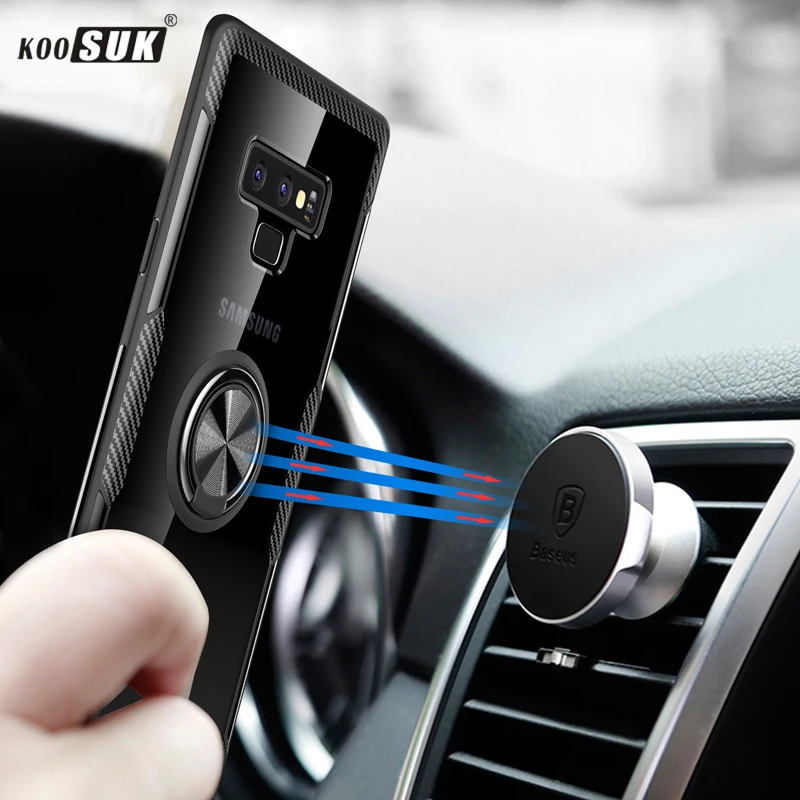 

For Samsung Galaxy Note 9 Case Cover Luxury Transparent PC+Carbon Fiber Full Protection Ring Magnetism sFor Samsung Note 9 Caque