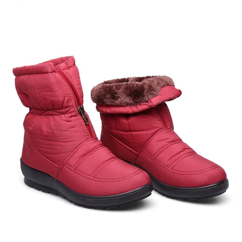 

Warm Cotton Women Snow Boots with Fur Waterproof Female Flat Winter Shoes Footwear Casual Black Ladies Mid-Calf Winter Boots