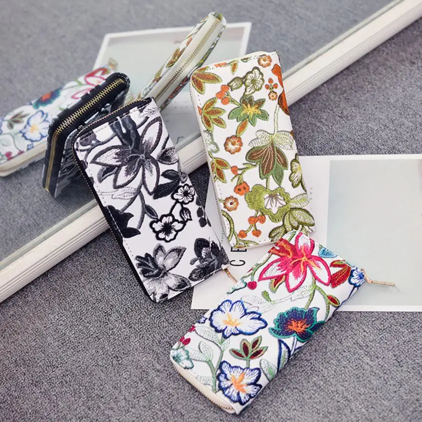 Naivety سحاب طويل محفظة الأزهار الطباعة محافظ الإناث بو الجلود عملة محفظة قابض حقيبة 30S71206 إسقاط الشحن