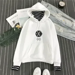 kpop exo harajuku Striped collar loose fake two plus velvet hooded pullover hoodie female Korean student k-pop exo Autumn Winter kpop exo harajuku Striped collar loose fake two plus velvet hooded pullover hoodie female Korean student k-pop exo Autumn Winter