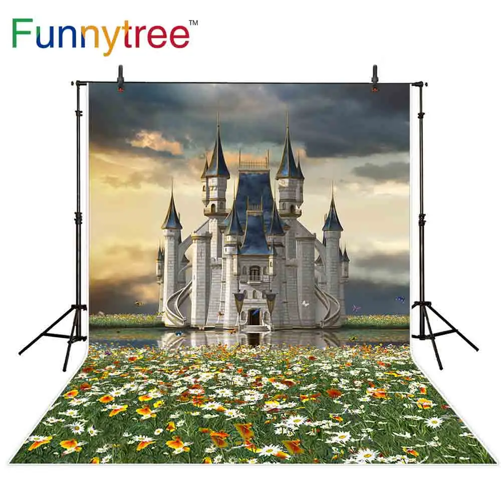 Funnytree Фотофон для фотосъемки 3D замок принцесса облака цветы ребенка девочки
