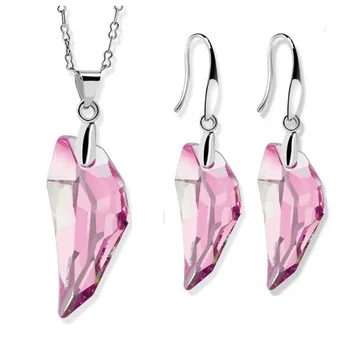 

2019 New Brand Wolf Teeth/Tooth Austrian Crystal Drop Necklace And Earrings Sets For Women Girls Valentines Jewelry Set Gift