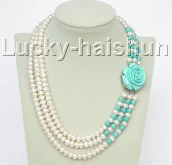 

Hot sale new Style >>>>17"-19" 8mm 3row round white freshwater pearls stone necklace