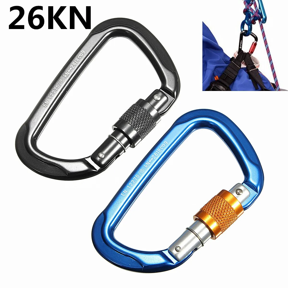 Goede 5 stks Aluminium 26KN Carabiner Multi functie Tool Bergbeklimmen gesp gesp Met Slot Camping Wandelen Haak D Gesp touw
