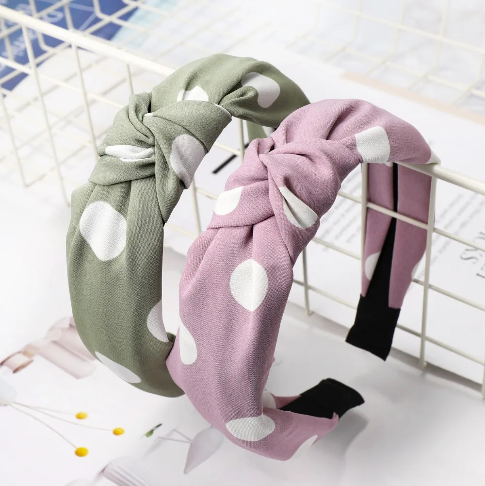 

Fashion New Dot Bow Headband Hairband Print Center Knot Hair Hoop Band Headband Women Wide Cross Headwear Hair Accessories