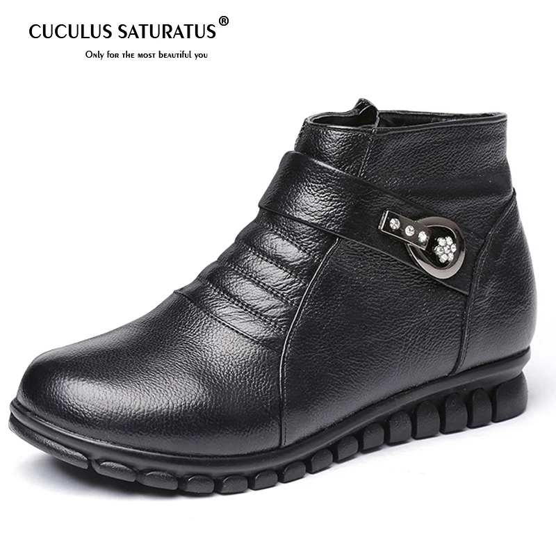 

Cuculus Winter Genuine leather Women snow Boots elderly mother warm boots female boots thick shoes flat comfortable shoes 1622