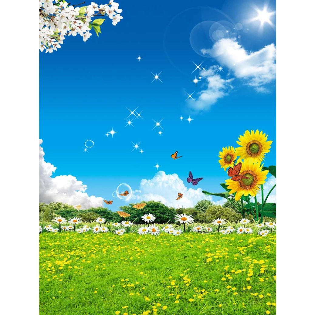 Allenjoy Fotografi Backdrop Musim Semi Kartun Sky Sinar Matahari