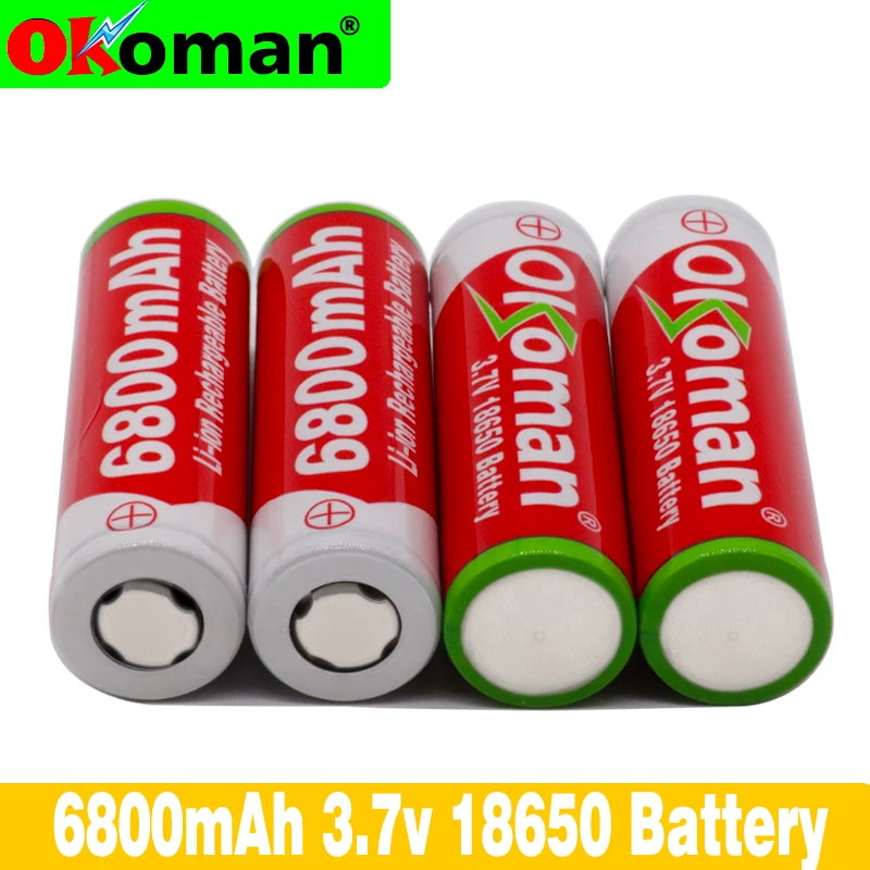 Литий ионный перезаряжаемый аккумулятор большой емкости Okoman 18650 6800 мАч 3 7 в для