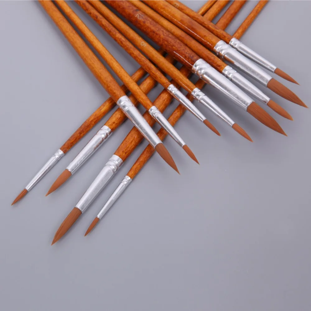 12Pcs Artists Paint Brush Set Acrylic Watercolor Round Pointed Tip Nylon Hair