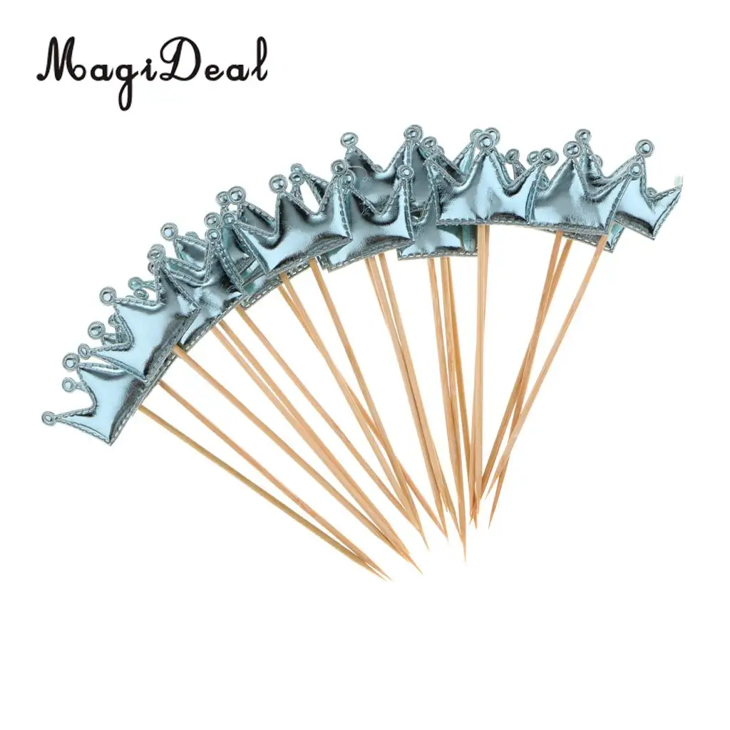 MagiDeal 20pcs PU Leather Crown Cake Topper Cupcake Toothpicks Wedding Birthday Party Baby Shower Party Fruit Food Sticks