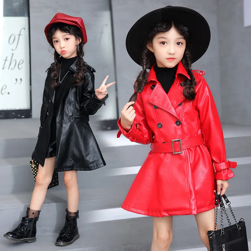 

Leather Jackets For Girls Trench Coat Autumn 2018 Children Long Coat Kids Cotton Outerwear Girl Clothing Fashion Outwear 9 10 12