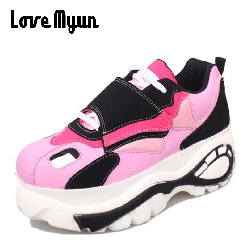 Beste Merk 2018 Mode Lente Vrouwen lederen Hoge Platform Schoenen Hoogte toenemende Sneakers Schoenen Dikke Zool Trainers Dame Schoen SB 99