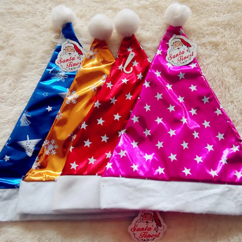 

1pc Christmas Santa Claus Hats Gold Blue Fushia Caps For Adult And Children XMAS New Year's Gifts Home Party Supplies