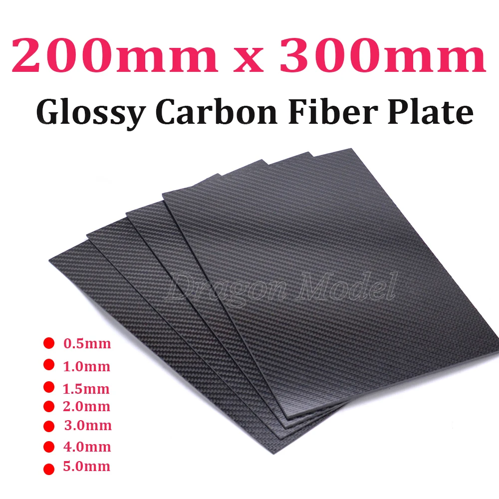 

Glossy Surface Carbon Fiber Plate Panel Sheets 200mm X 300mm 0.5mm 1mm 1.5mm 2mm 3mm 4mm 5mm Composite Hardness Material for RC